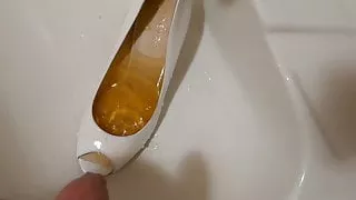 Piss in wifes white high heeled peep toe
