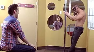 Masked muscular dude passionately strips and jacks off