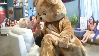 Teenies have their throats fucked by hung stripper’s big dong