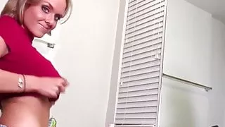 Blue Eyed Busty Blonde Brittany Strips & Teases In Bathroom!