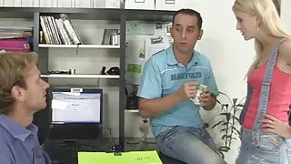 his blonde girlfriend  goes horny and riding another cock!