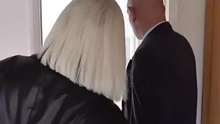 Curvy blonde GILF receives facial after riding him hard