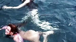 Girls on Tenerife swimming naked