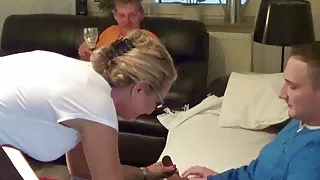 Cuckold Watch his German Wife While Fuck Young Delivery Boy