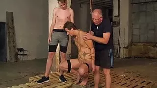 Bound slave face fucked by master while mature dom watches