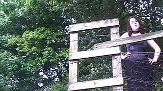 British babe gets nude outside