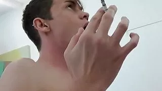 Handsome top smoking during bareback sex session