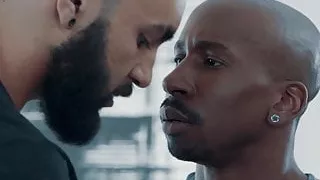 Muscular black gay ass destroys hunky bearded white stud