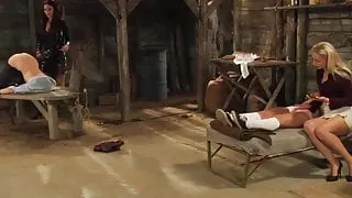 Slaves Homecoming:Tied Up Lesbian Slaves Whipped By Mistress