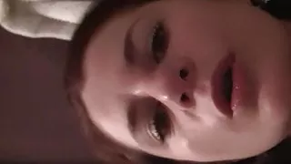 Hot brunette shows her big tits on camera
