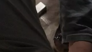 Feet on cock in public