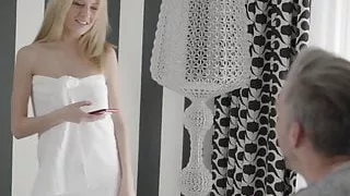 Petite blonde enjoys getting her pussy drilled and creamed