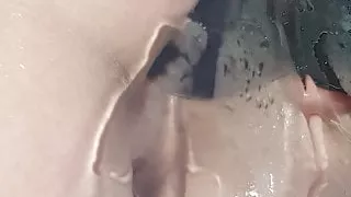 Black dildo in shower