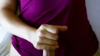 Handjob and cum on cloth