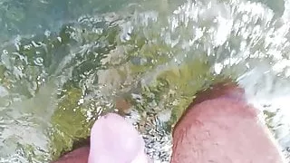 Strand im Freien Handjob Sperma