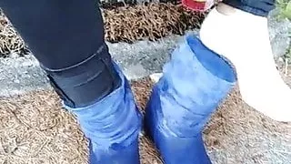 sister play with girlfriend  suede boots