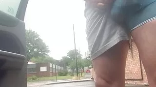 Peeing and cumshot on a carpark