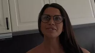 Hot babe in glasses pays the landlord with sex