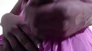 Amateur black Tgirl in pink nightie playing fat cock