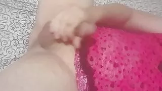 Cumming in pink lacey nighty