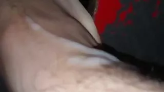 Glory hole footjob cum