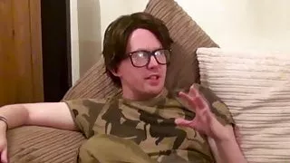 Busty UK bitch sucking nerds cock