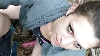Cumming on her face in the woods