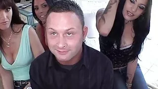 Goth babes from adult industry fuck one guy with a big dick