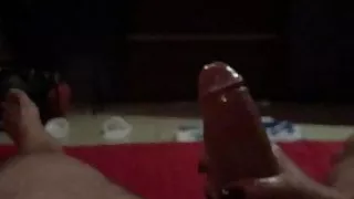 Oily handjob for thick uncut cock