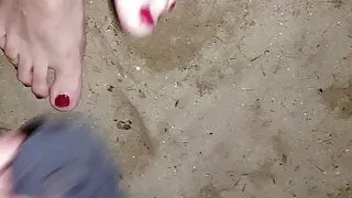 Outdoor tease my cock and feet