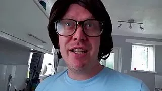 Tricked amateur lady sucking off two lucky nerds