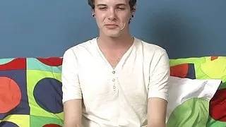 Interviewed twink unloads his cum during masturbation