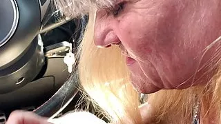 My new nasty granny sucking my fat cock in my car !!!