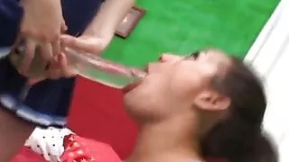 Young lesbians playing with dildo