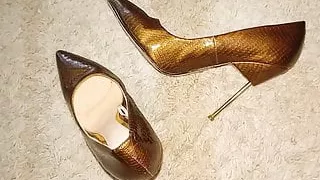 Worn Koton metal heel stilettos fucked to fill cum