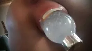Huge bottle in pussy