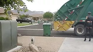 daring daytime fetish boots waiting for the trash man.