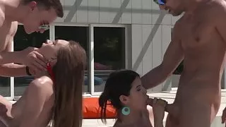 RoccoSiffredi Horny Girls Play Outside Turns Guys on 4 Anal