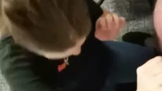 Surprise cumshot on face and clothes