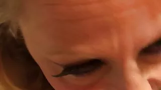 Cute blonde gives a fun blow job