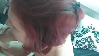 Red head deep throating big dick