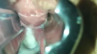 girlfriend  trying to cum with speculum opening pussy