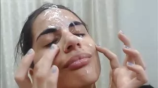 huge load of cum on girls face
