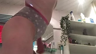 Playing in red bra cowboystyle, lingerie slut crossie