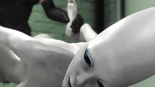 Female alien in a jail gets fucked hard by a hot dickgirl