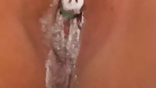 Scrubbing my ass, cunt & tied clit with toothpaste and brush
