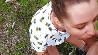 Horny Teen Sucking Stranger’s Dick and Oral Creampie Outside