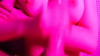 Babe With Big Natural Tits Handjob a Big Dick in Neon