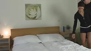 Injured brunette girl cheating with big-cocked guy