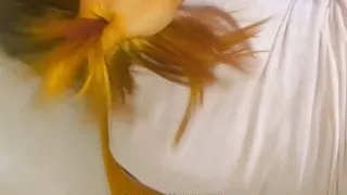 doggy analy pulling her hair on chair